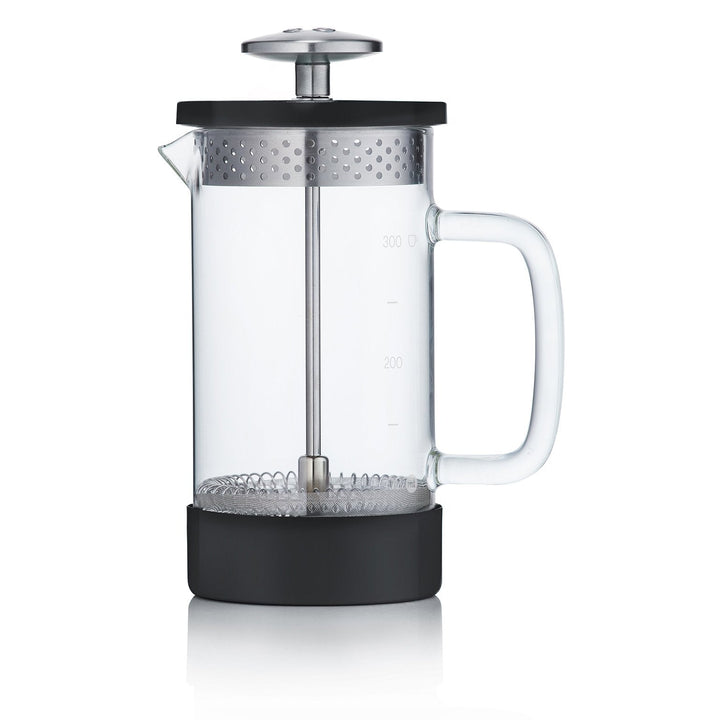 3 cup cafetiere black glass by Barista and Co against a white background for cafetiere coffee