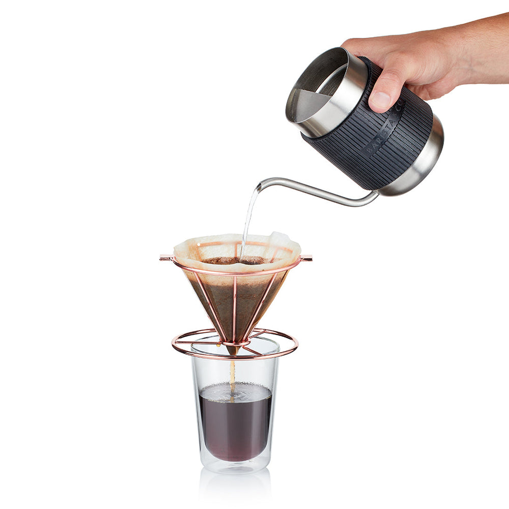 Using goose neck shorty jug by Barista & Co to make pour over coffee using fresh grind