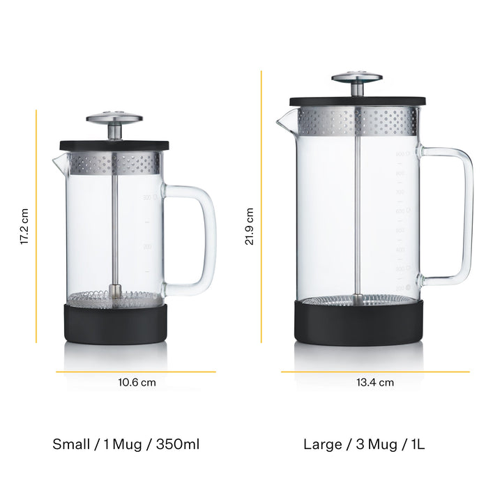 3 cup french press size and 8 cup french press size and dimensions