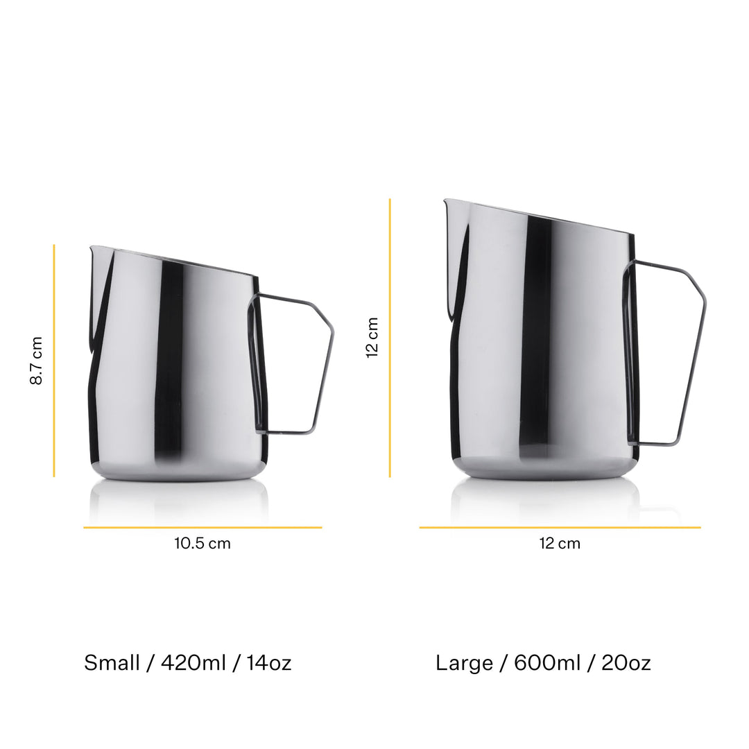 Small and large milk pitchers by Barista & Co dimensions