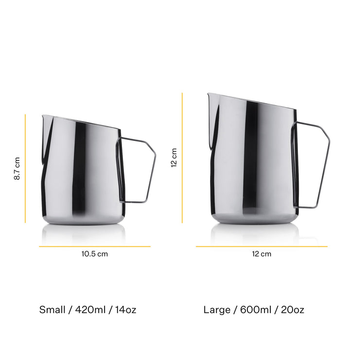Small and large milk pitchers by Barista & Co dimensions