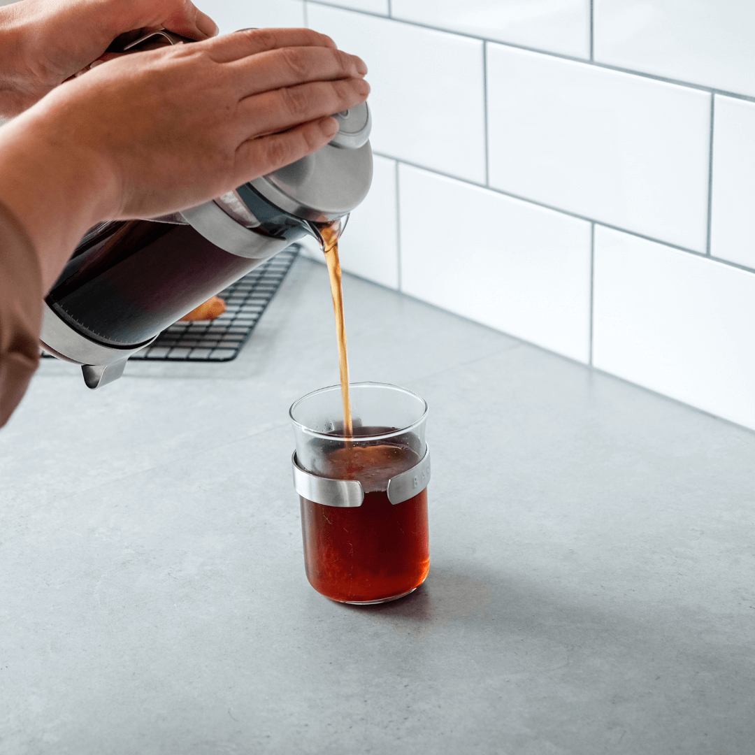 Glass Coffee Cups with Metal Handle (Set of Two) - Electric Steel