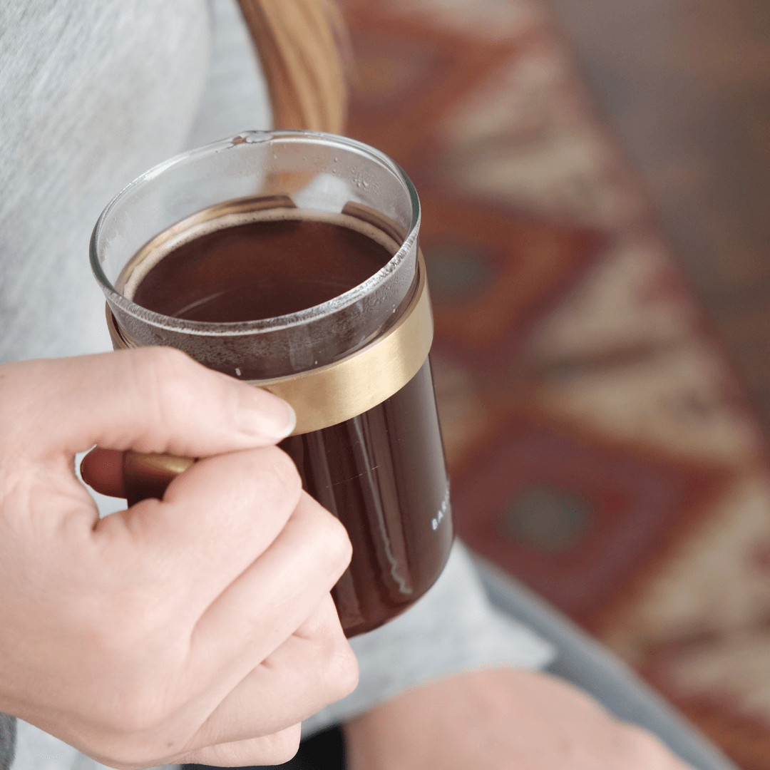 Glass Coffee Cups with Metal Handle (Set of Two) - Electric Steel